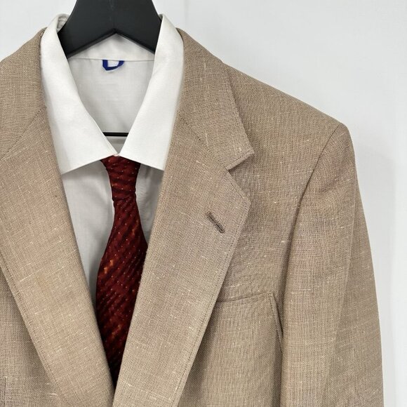 vintage 70s DAKS LONDON jacket blazer sport coat patch pockets retro beige 40L - Picture 3 of 11